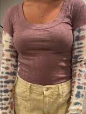 Free People Big Sur Ribbed Tie Dye Long Sleeve Top Size XS Mauve